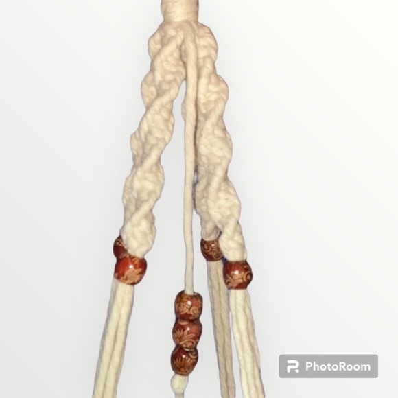 Custom Hand Crafted White Macrame Beaded Plant Hanger - Picture 7 of 13